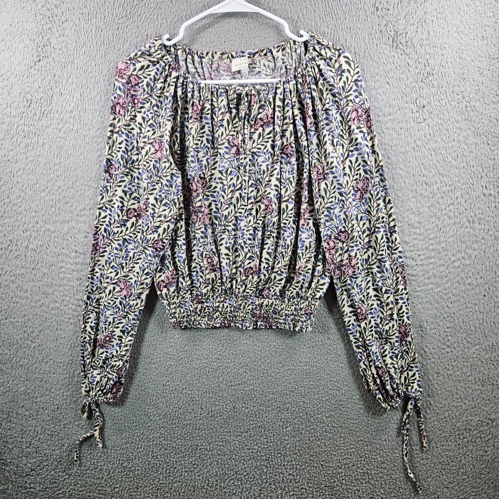 Luckyโ Brand Cropped Top Women XS Elastic Waist Floral Long Sleeve Boho